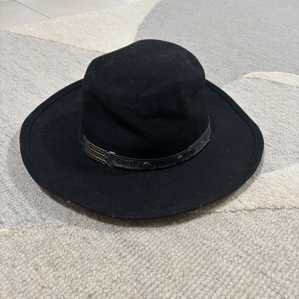 Vintage Sheplers Cowboy Hat Black Pure Wool Buckle Strap Western Rodeo Barn Farm